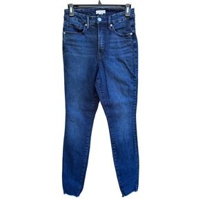 Good American Blue Denim High Rise Skinny‎ Jeans Frayed Hem Women's Size 6/28